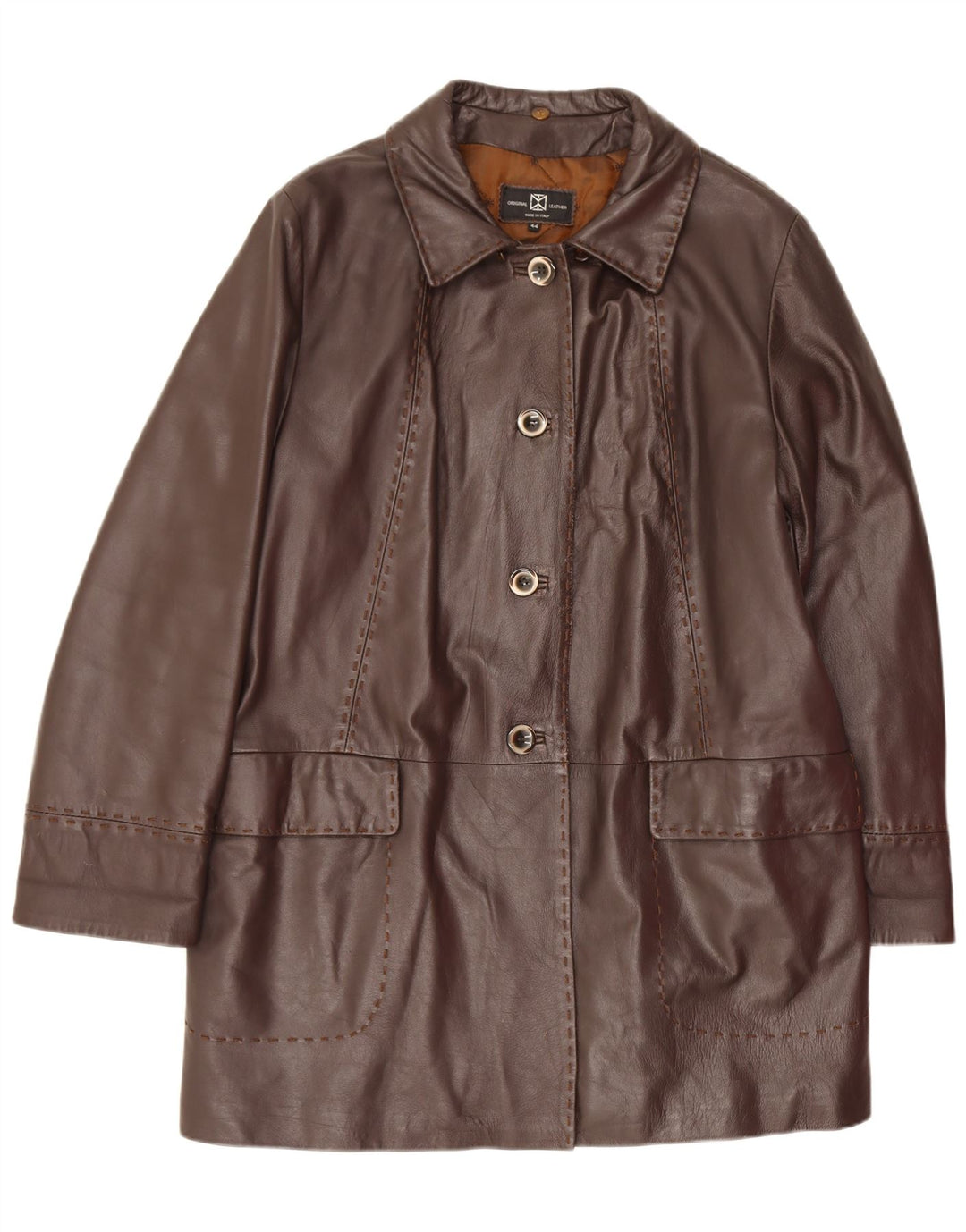 Vintage Dame Loose Fit Læderfrakke IT 44 Medium Brown Classic