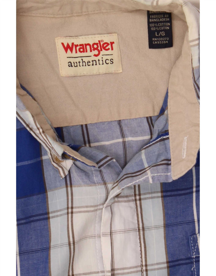 Wrangler kortærmet herreskjorte stor blå ternet bomuld