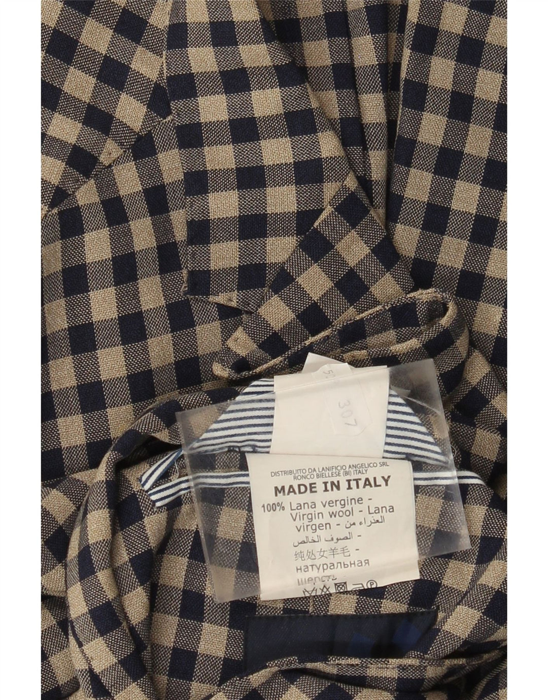 Angelico Herre 2-knaps blazerjakke IT 50 Stor Beige Gingham Wool