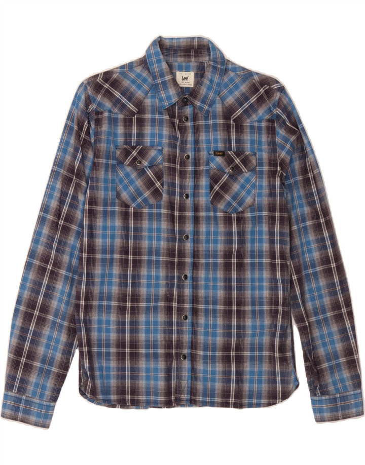 LEE Boys Shirt 15-16 Years Blue Check Cotton Vintage Lee and Second-Hand Lee from Messina Hembry 