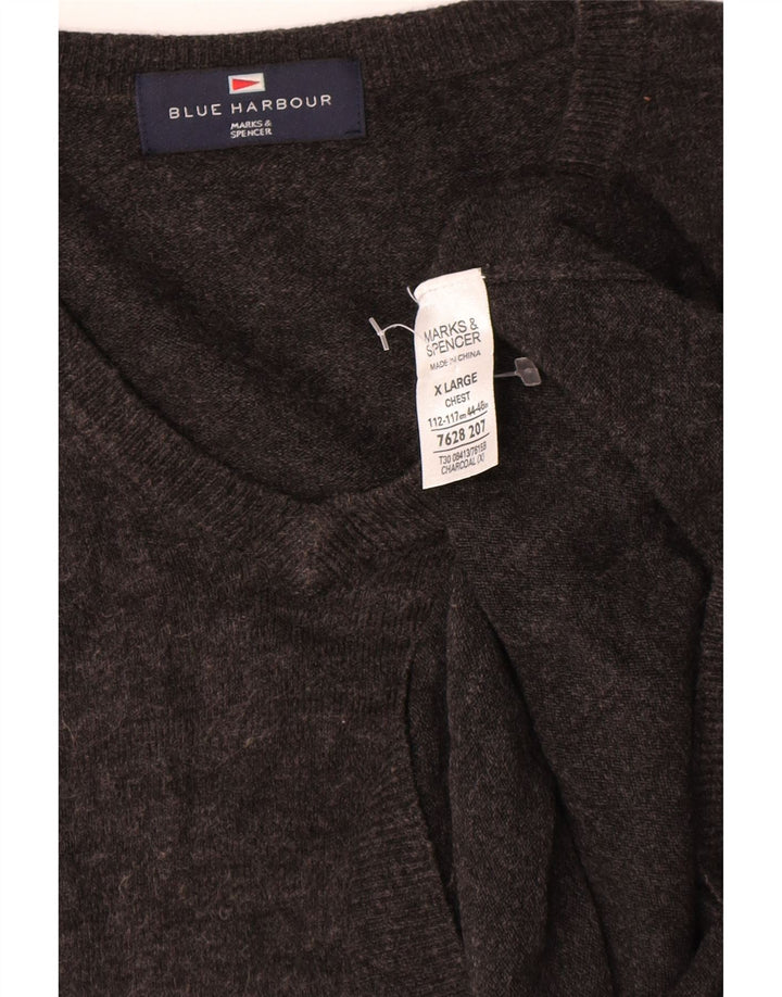 Marks & Spencer Herre Blue Harbor V-hals sweater XL Grå Akryl