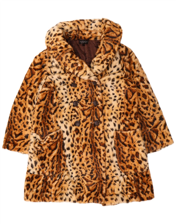 Topshop Dame Dobbeltradet Frakke UK 12 Medium Brown Animal Print