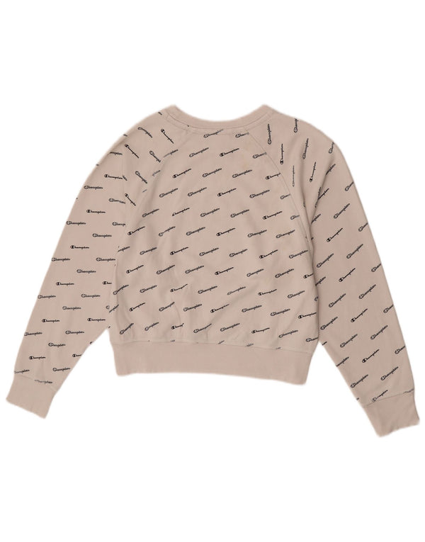 Champion Womens Crop Graphic Sweatshirt Jumper UK 14 Medium White Bomuld