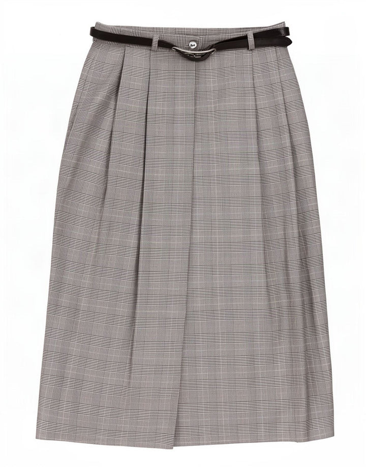 Vintage slå-om nederdel til kvinder UK 10 Small W27 Grå Houndstooth Polyester