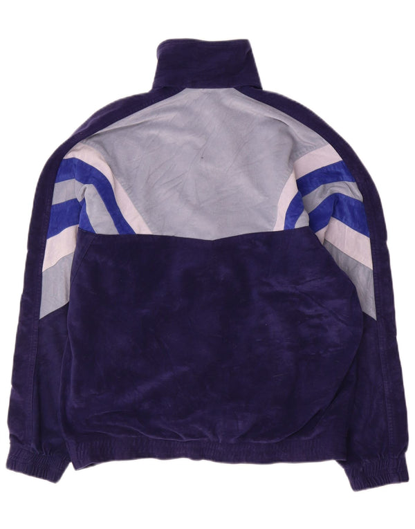 Diadora Mens Velour Tracksuit Top Jacket UK 36 Small Navy Blue Colourblock