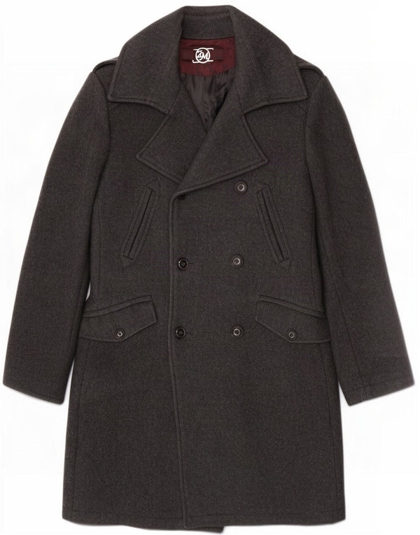Zara Mens Double Breasted Coat UK 38 Medium Grey Wool