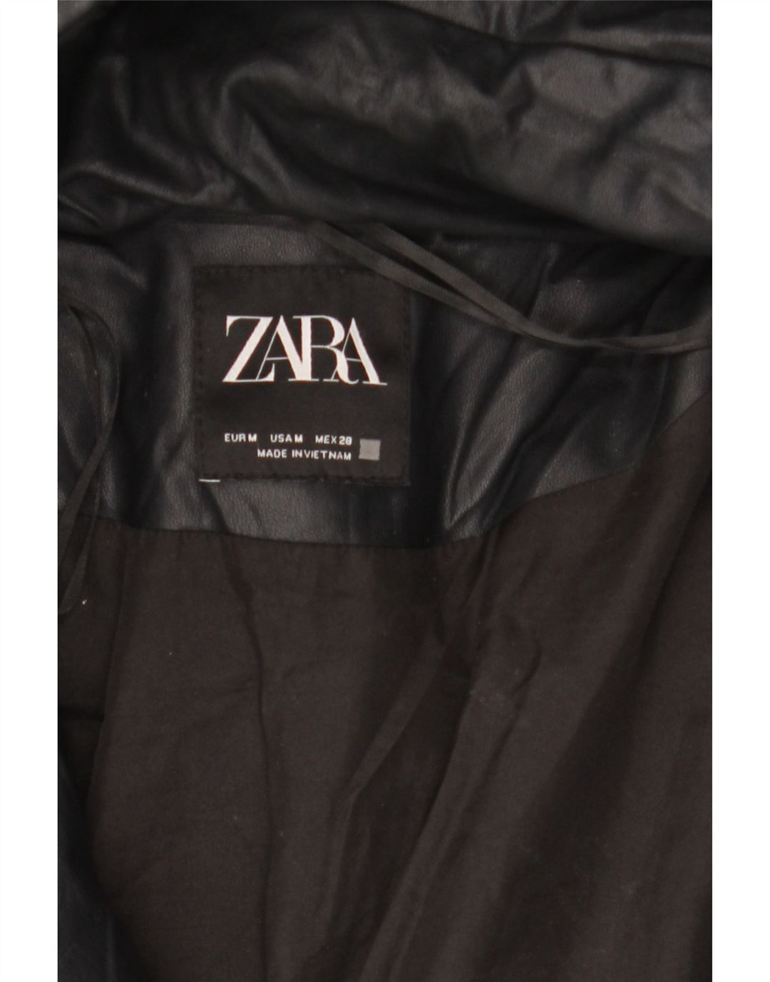 Zara Dame Oversized Hætte i imiteret læder polstret jakke UK 14 Medium Sort