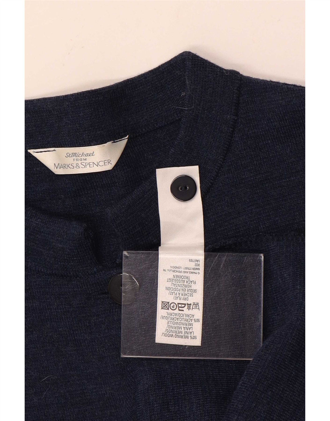 Marks & Spencer Dame Longline Cardigan Sweater UK 16 Large Navy Blue Wool