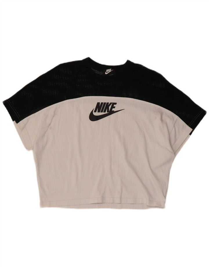 NIKE Womens Crop Grafisk T-Shirt Top UK 10 Small White Colourblock