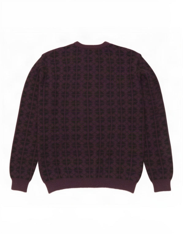 Vintage Womens Button Neck Jumper Sweater UK 16 Stor Lilla Geometrisk