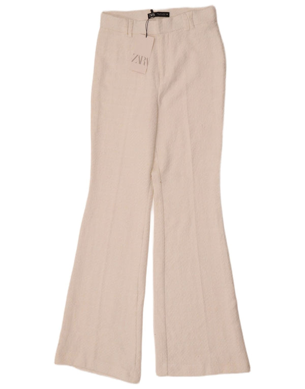 Zara Dame Flare Casual Bukser Små W26 L32 Hvid Bomuld