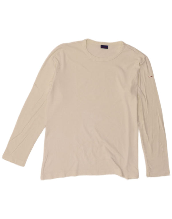 Replay Dame Top Langærmet UK 18 XL Off White Bomuld