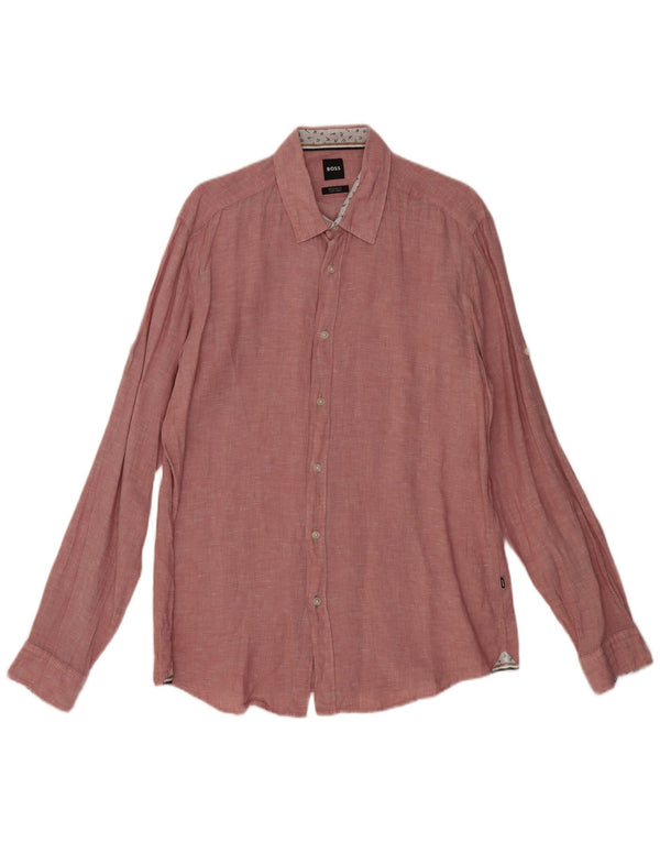 HUGO BOSS Herre Regular Fit Skjorte Large Pink Flecked Linen