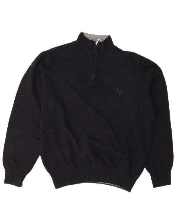 Fred Perry Dame Zip Neck Jumper Sweater UK 18 XL Sort Uld