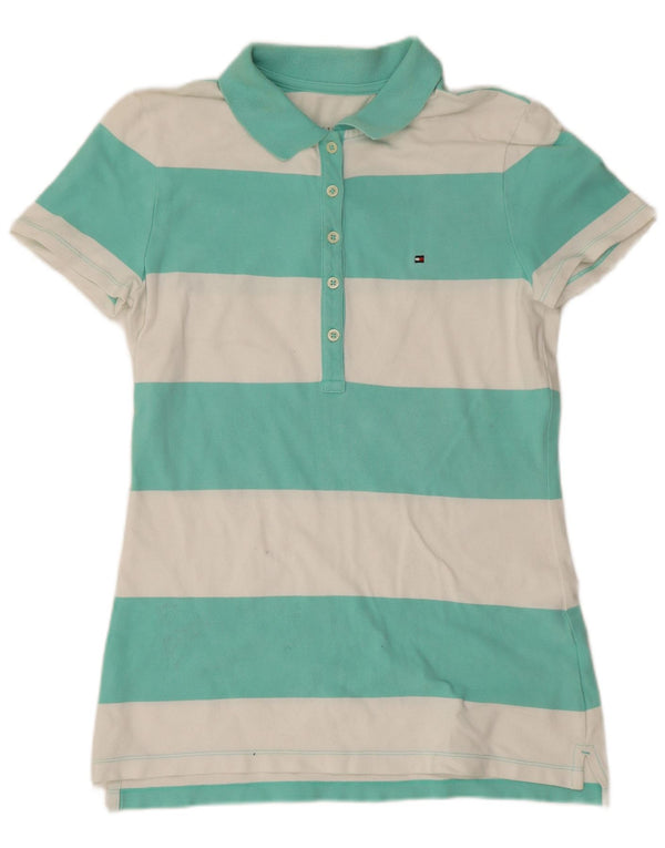 Tommy Hilfiger Dame Polo Shirt UK 10 Lille Grøn Stribet Bomuld