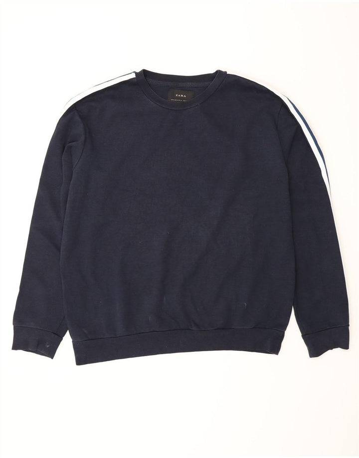 Zara Herre Sweatshirt Jumper XL Navy Blue Colourblock