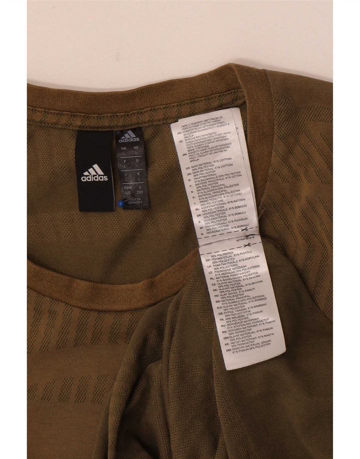 Adidas Herre T-Shirt Top Stor Khaki Stribet Bomuld