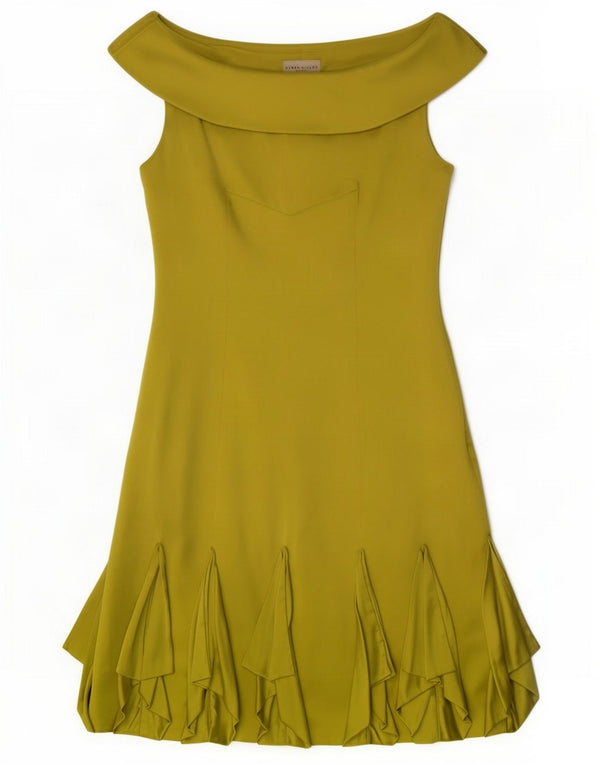 Karen Millen Dame Off Shoulder Dress UK 8 Small Green Silk