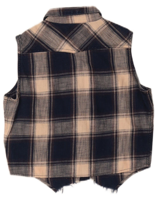 Wrangler Womens Crop Shirt Bluse UK 14 Medium Blue Plaid Western