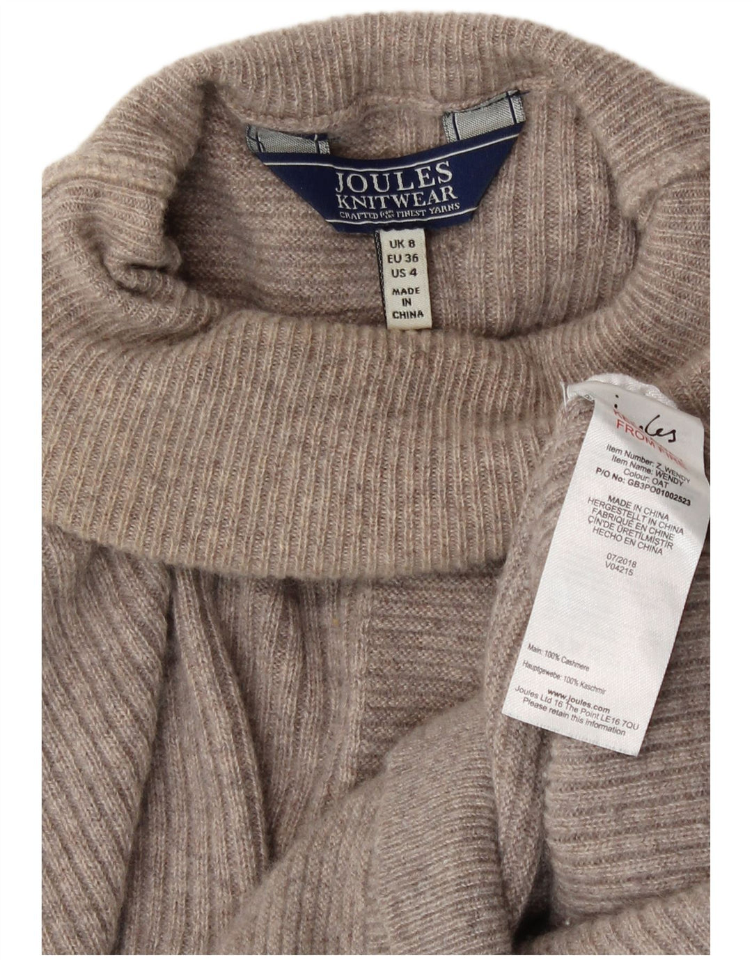Joules Dame Oversized Roll Neck Jumper Sweater UK 8 Small Beige Cashmere