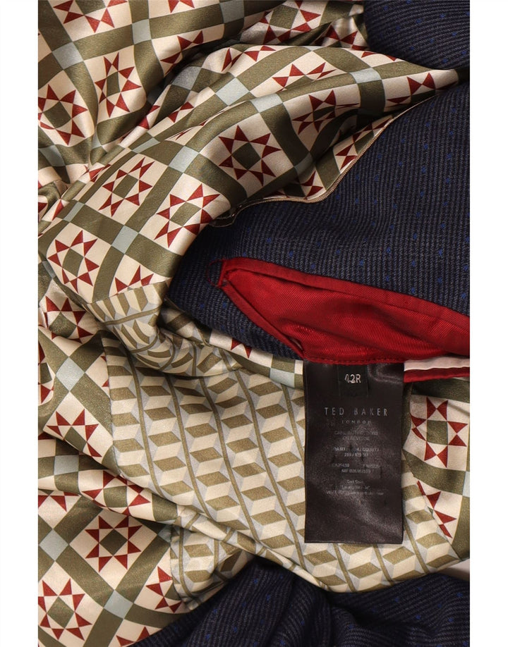 Ted Baker Herre 2-knaps blazerjakke UK 42 XL Marineblå Houndstooth Uld
