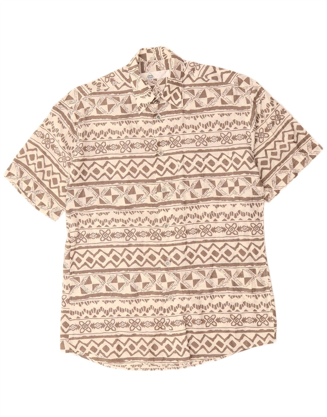 NY HURTIGT kortærmet herreskjorte størrelse 39/40 Medium Beige Geometrisk Viscose