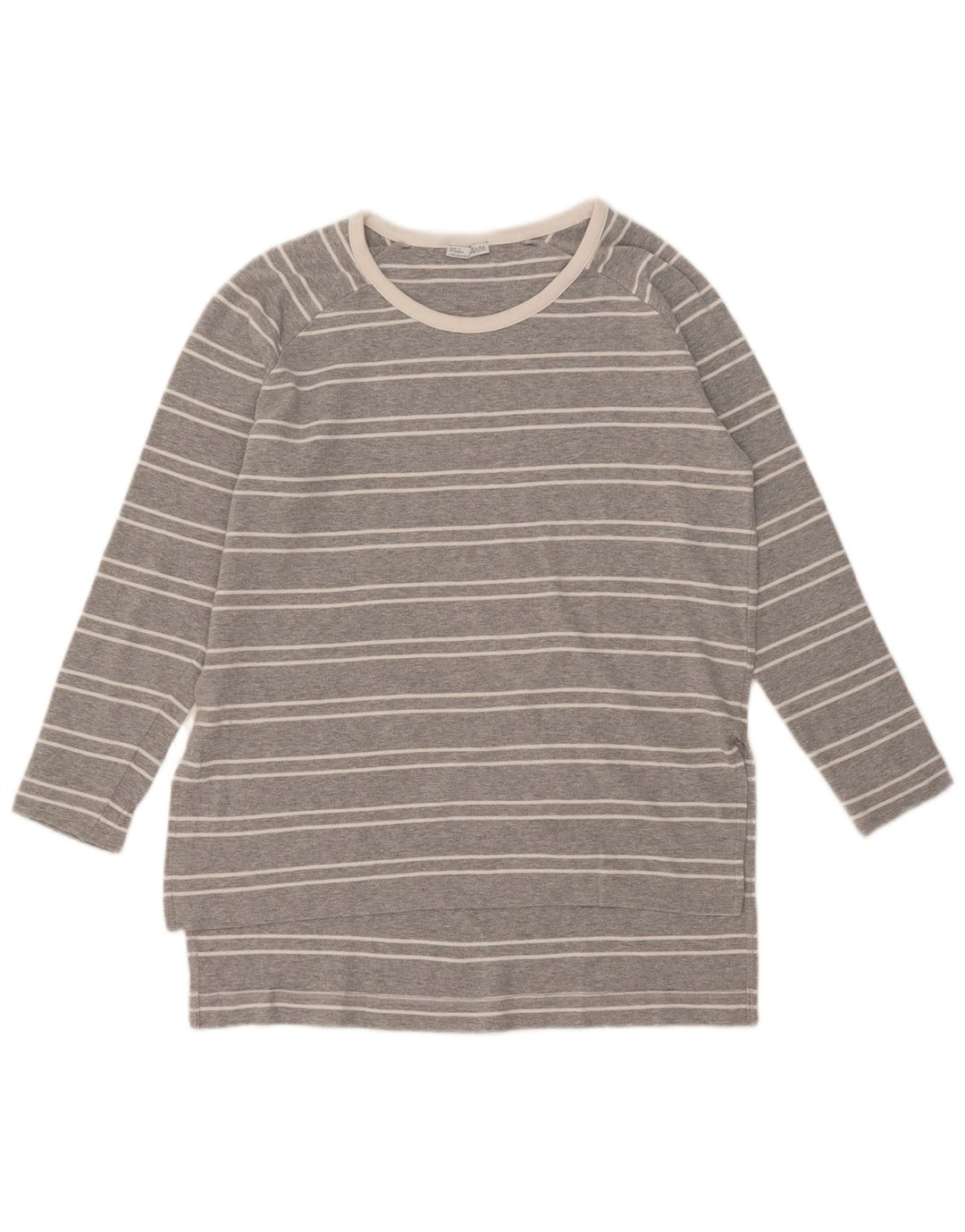 Zara Dame Top Langærmet UK 14 Medium Grå Stribet