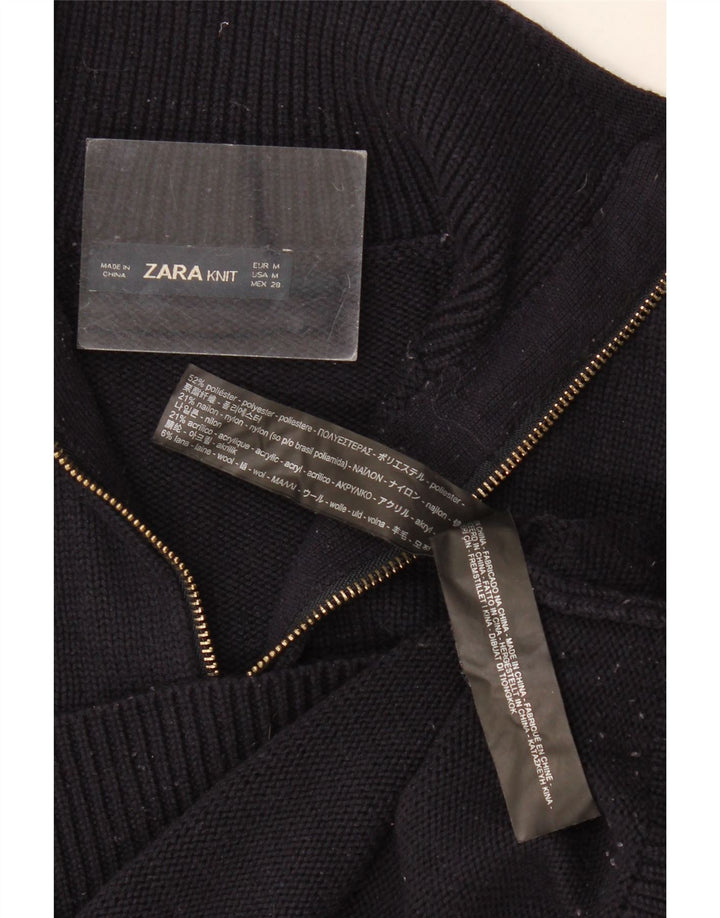 Zara Dame Zip Neck Jumper Sweater UK 12 Medium Sort Polyester