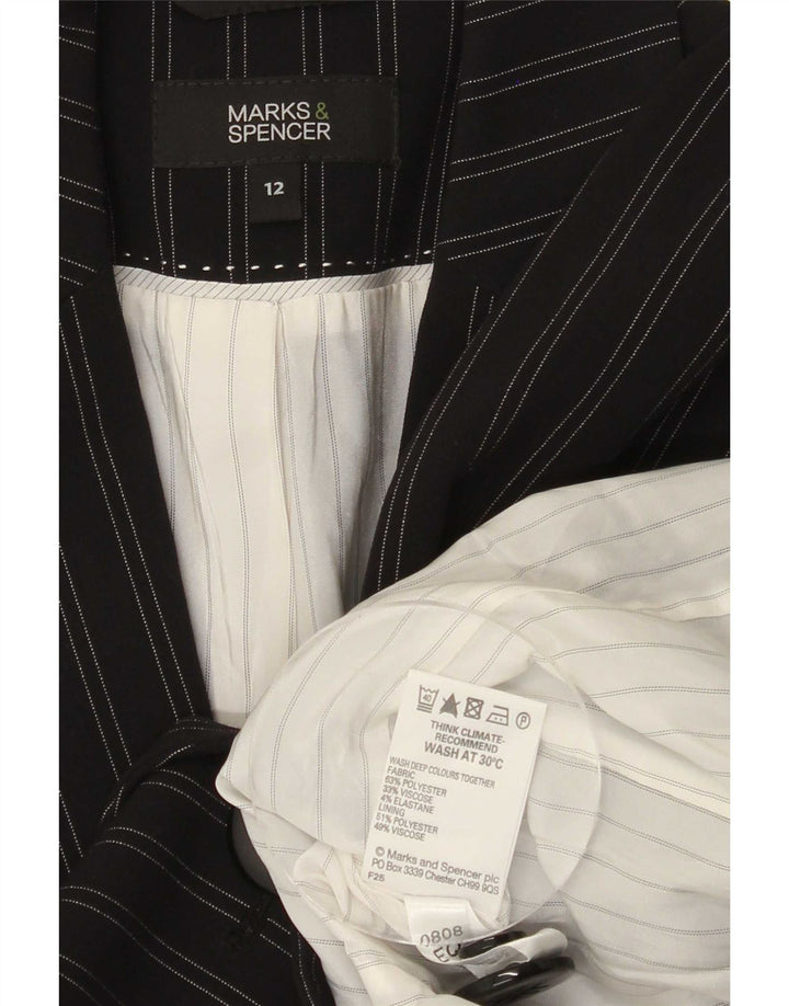 Marks & Spencer Dame 1 Knap Blazer Jacket UK 12 Medium Black Nålestribe