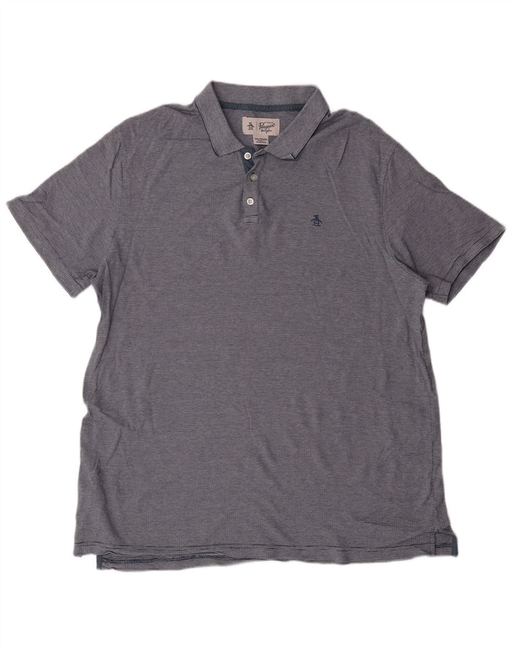 PENGUIN Polo Shirt til mænd 2XL Blå Stribet Bomuld Klassisk