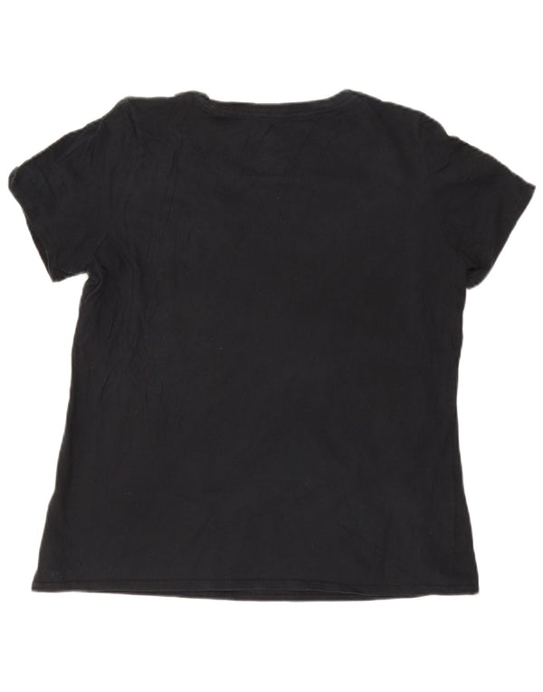 NIKE Dame atletisk snit grafisk T-shirt top UK 16 Stor marineblå bomuld