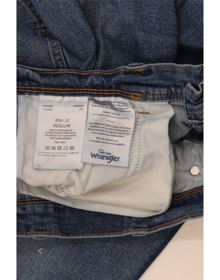 Wrangler Herre Regular Straight Jeans W34 L32 Blå Bomuld