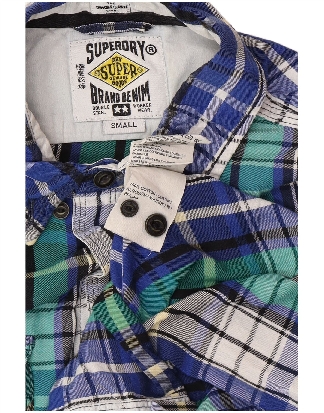SUPERDRY Flanelskjorte til mænd, lille blå ternet bomuld