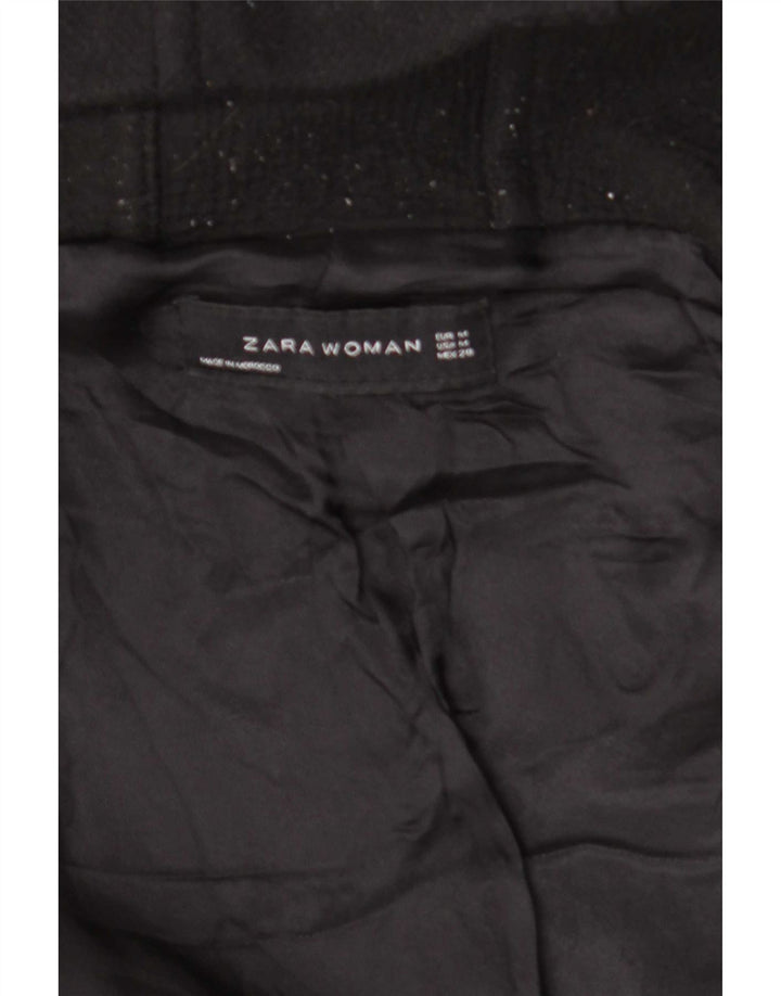 Zara Dame Hooded Bomber Jacket UK 14 Medium Black Wool