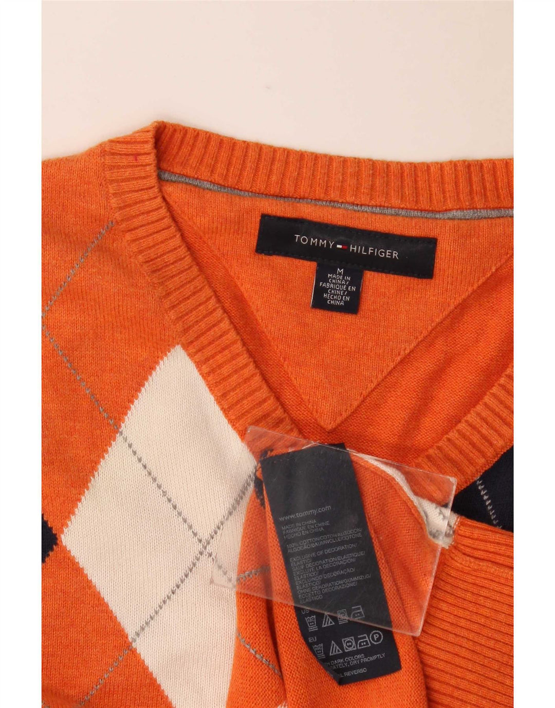 Tommy Hilfiger Herre V-hals sweater Medium Orange Argyle/Diamond