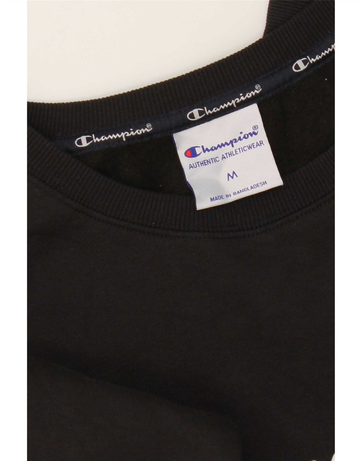 Champion Dame Grafisk Sweatshirt Jumper UK 12 Medium Sort Bomuld