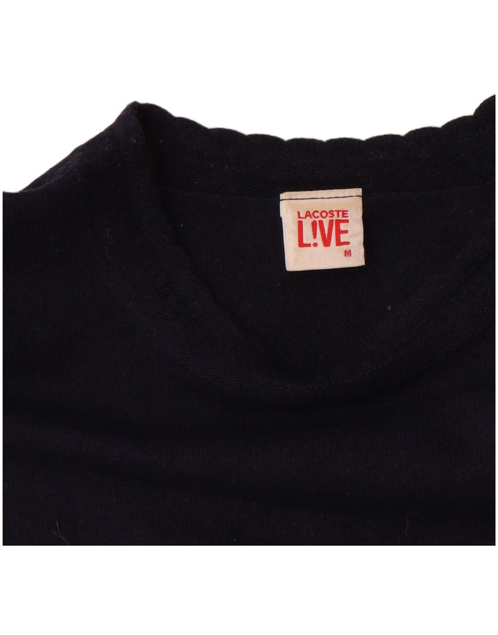 Lacoste Womens Crop Crew Neck Jumper Sweater UK 12 Medium Navy Blue Wool