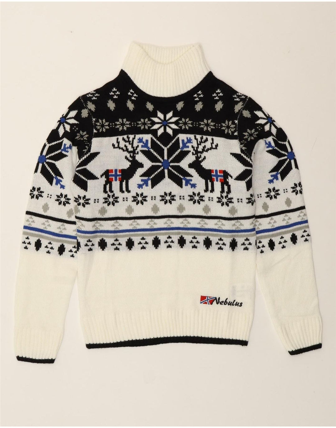 Nebulus Dame Turtle Neck Jumper Sweater UK 14 Large White Fair Isle
