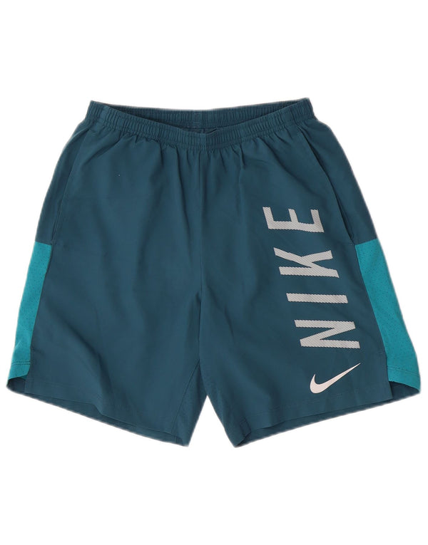 Nike Herre Dri Fit grafiske sportsshorts Small Green Colourblock Polyester