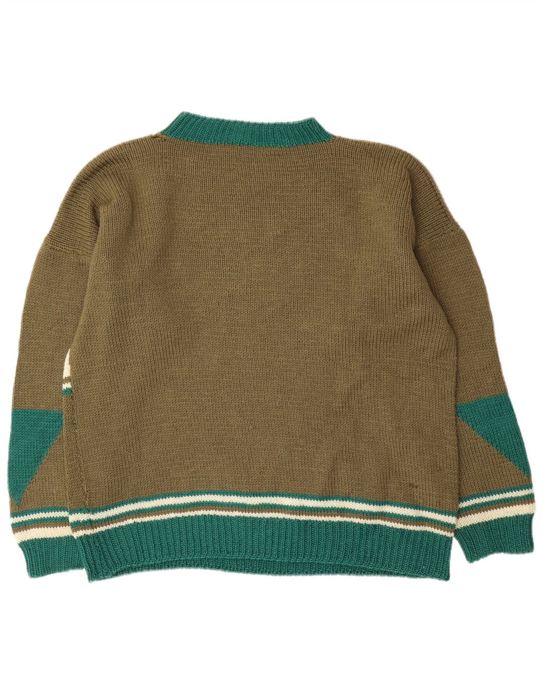 Vintage herre sweater med rund hals XL Khaki Geometrisk
