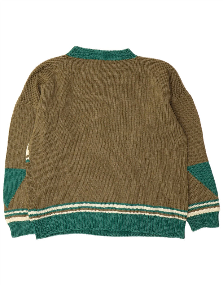 Vintage herre sweater med rund hals XL Khaki Geometrisk