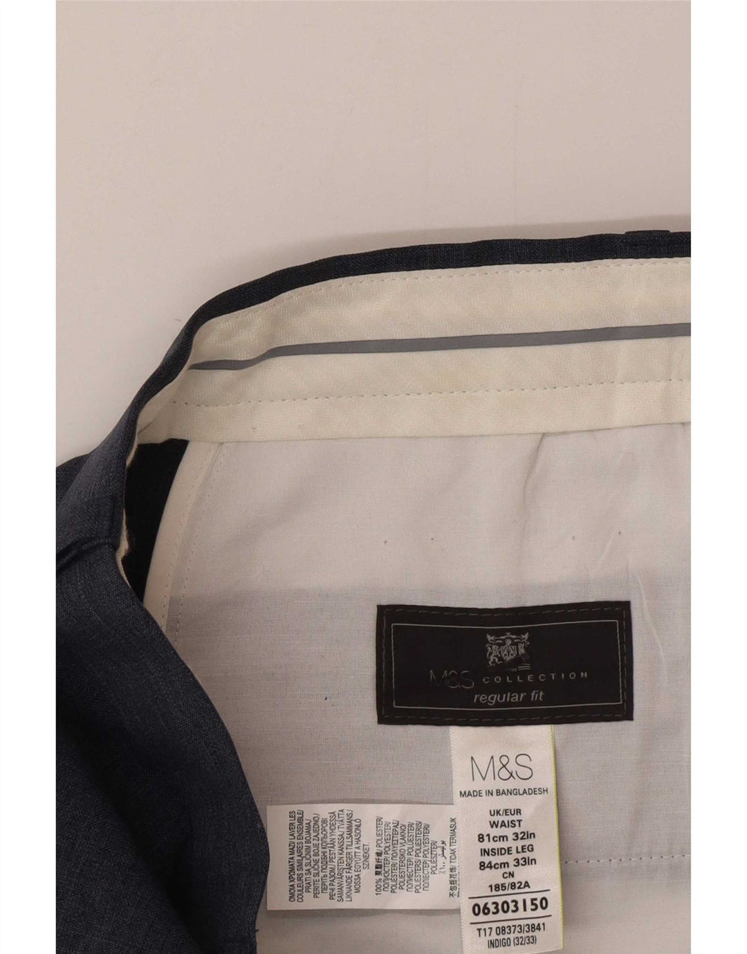 Marks & Spencer Herre Regular Fit Suit Bukser W32 L33 Marineblå polyester