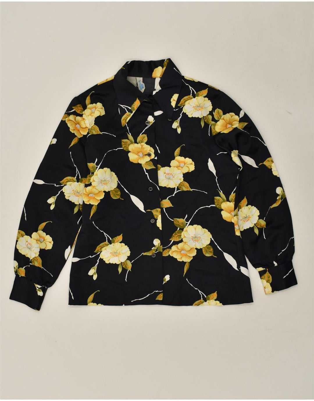VINTAGE Dameskjorte UK 12 Medium Black Floral