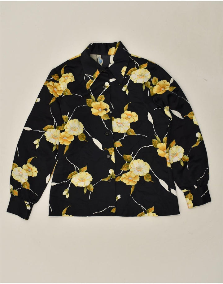 VINTAGE Dameskjorte UK 12 Medium Black Floral