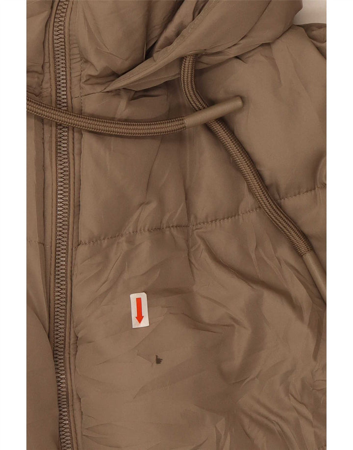Zara Dame Hætte Oversized Polstret Jakke UK 10 Lille Brun Polyester