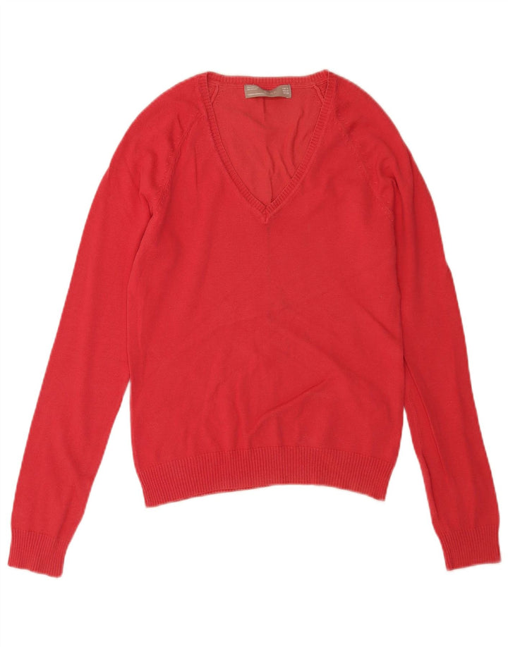 Zara Dame V-hals sweater UK 12 Medium Rød Bomuld