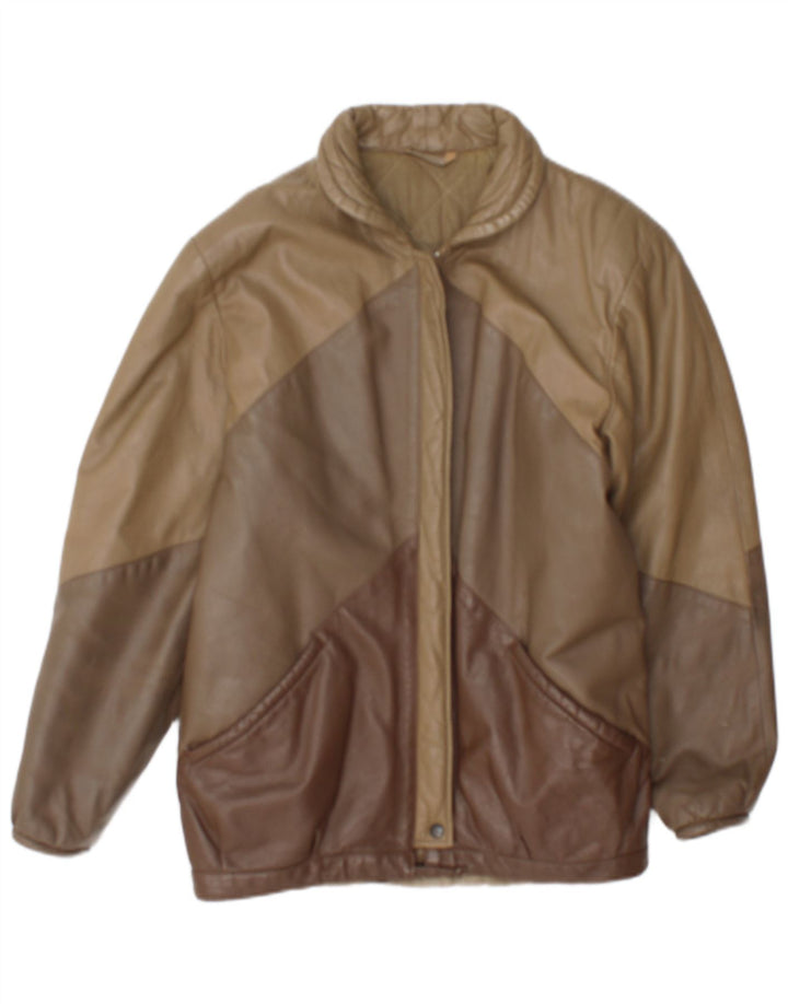 Vintage læderjakke til kvinder UK 14 Medium Brown Colourblock