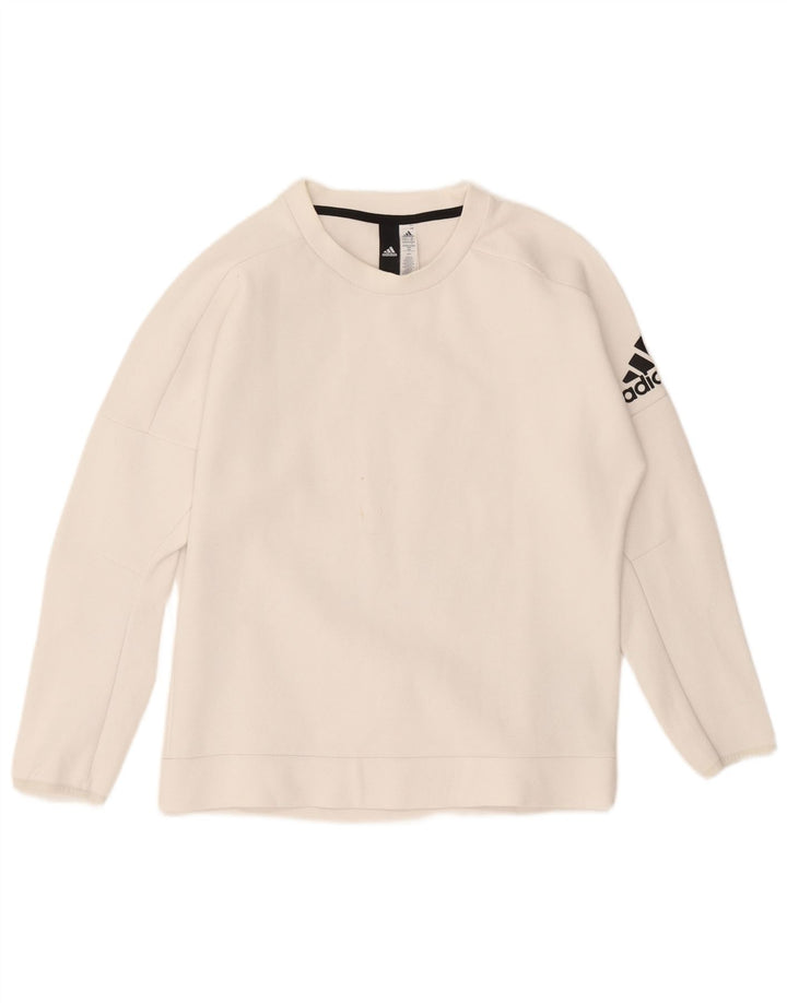 Adidas Graphic Sweatshirt Jumper UK 12/14 Medium White Bomuld