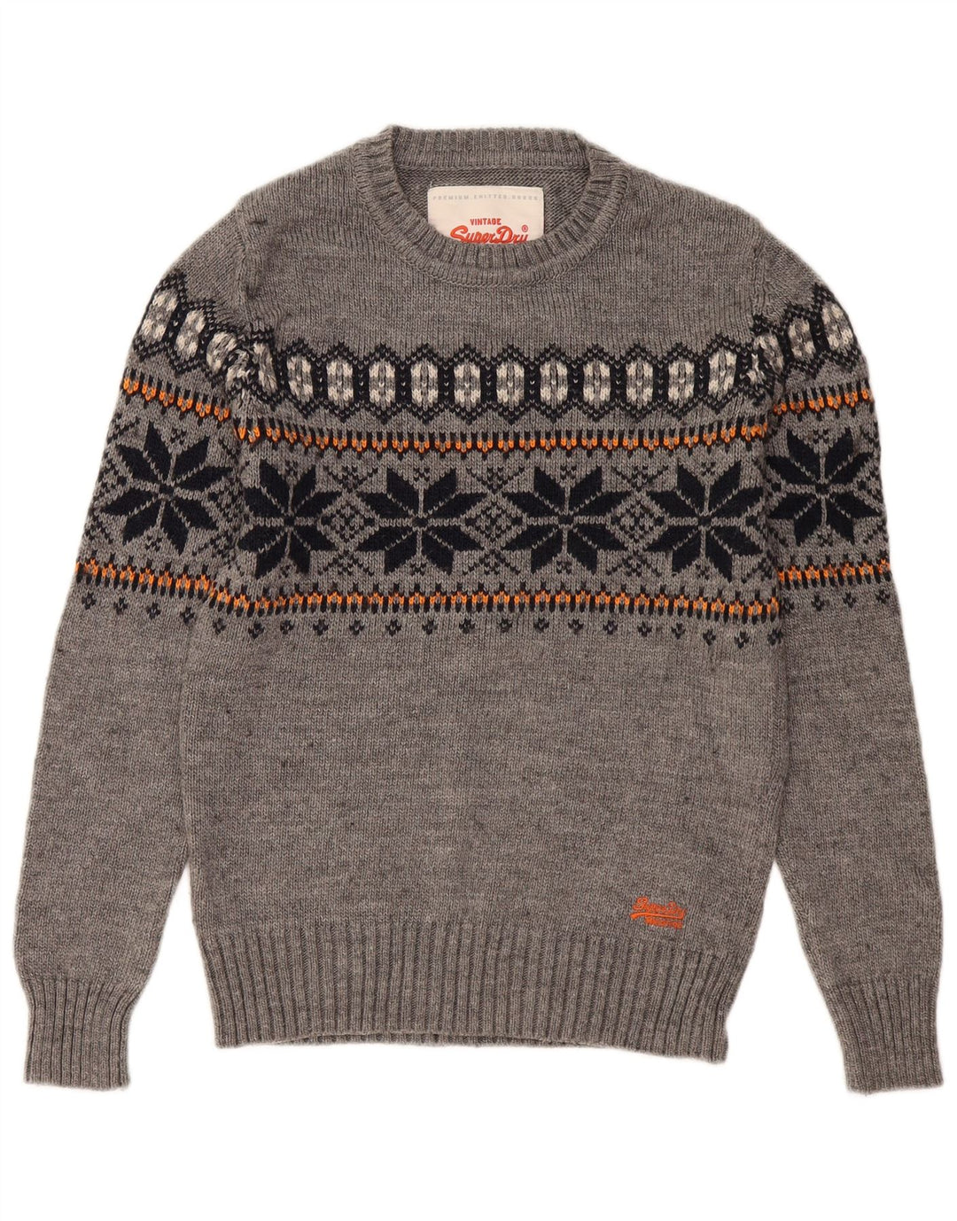 Superdry Herre sweater med rund hals, lille grå Fair Isle Akryl