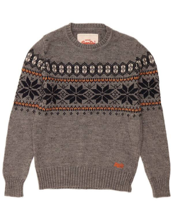 Superdry Herre sweater med rund hals, lille grå Fair Isle Akryl